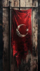 Weathered Turkish flag rendered with high-detail fabric erosion