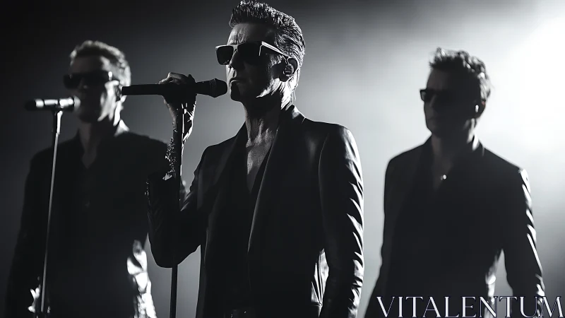 Moody monochrome stage performance captures band intensity