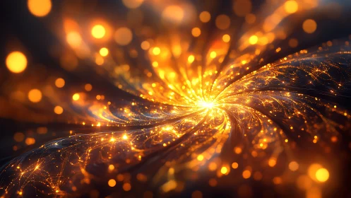 Golden starlight whirlpool spilling into glowing night.