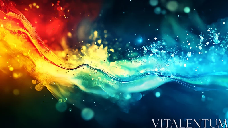 Chromatic fluid dynamics waveform with high-energy particle spray.