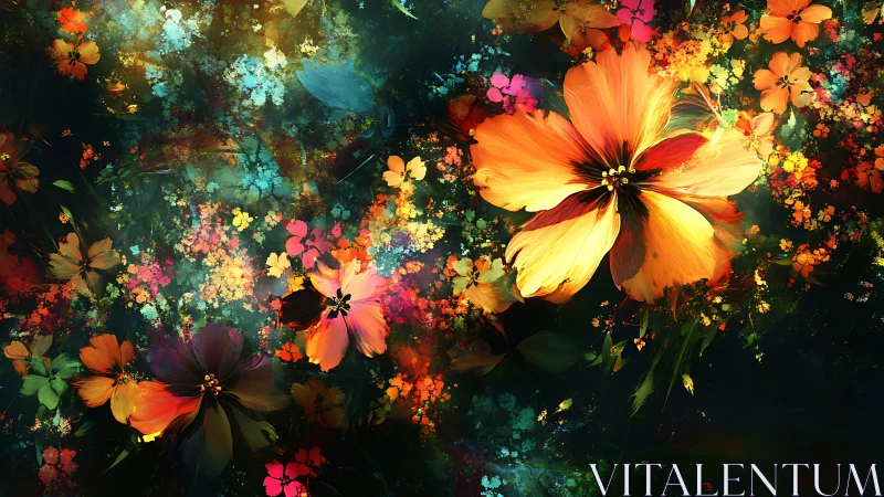 Luminous Cosmos: Digital Flowers Burst Into Radiant Kaleidoscopic Dreams.