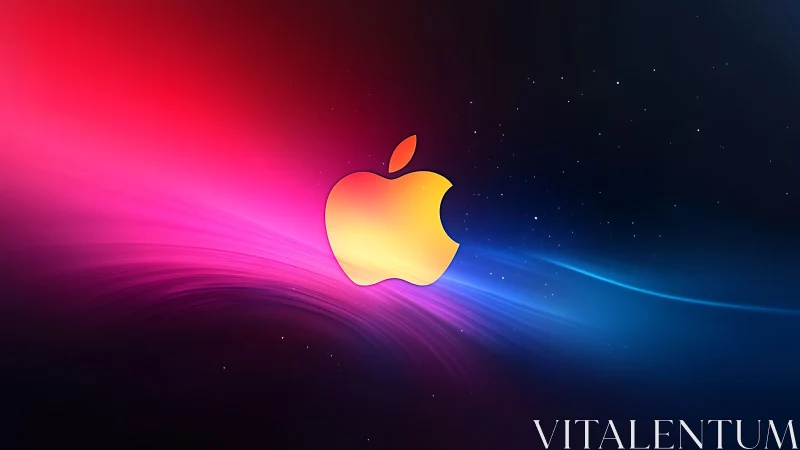 Glowing metallic logo over neon cosmic gradient field.