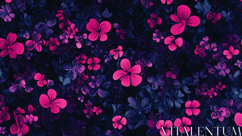 Neon Floral Pattern on Dark Background