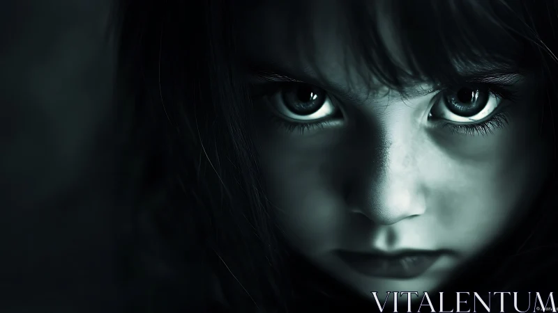 Child&rsquo;s face fills frame under harsh low key lighting