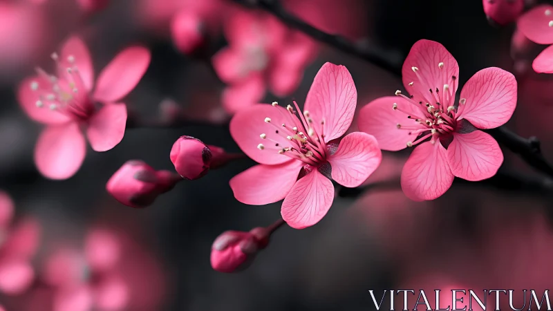 Pink Blossoms Against Dark Background.