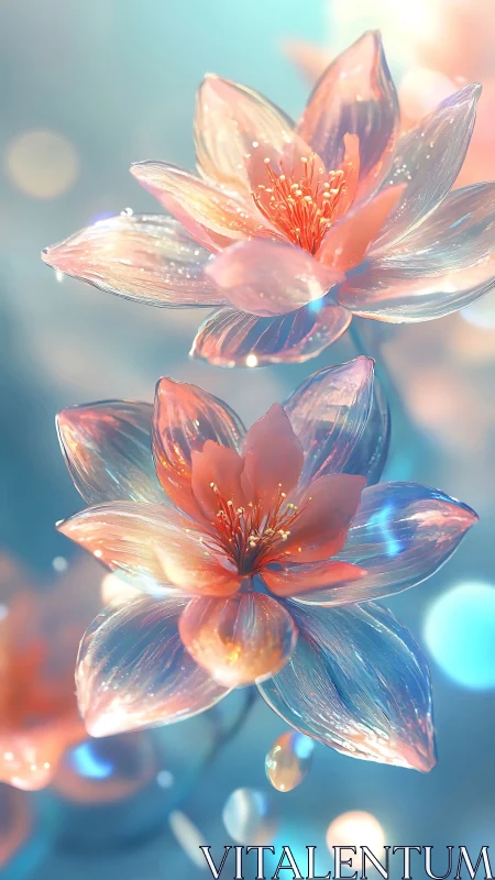 Luminescent Glass Flowers with Bokeh Lighting