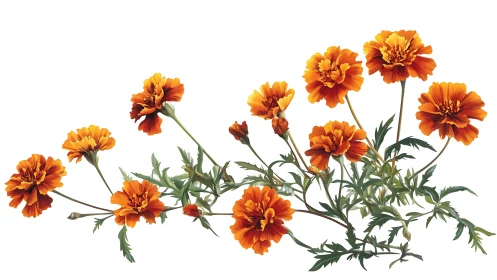 Orange marigold inflorescences rendered in precise digital realism