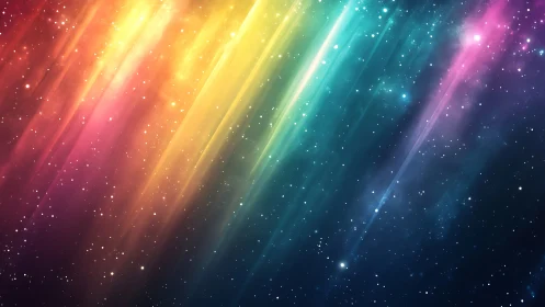 Radiant rainbow lights drifting gently across starlit space.