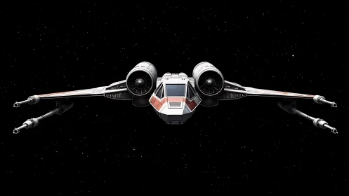 Sleek starfighter cruising calmly through deep quiet space.