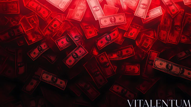 Cascading red dollar bills create a bold, dramatic money scene