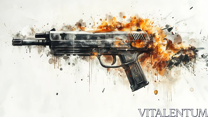 Bold handgun artwork captures motion with vivid paint bursts