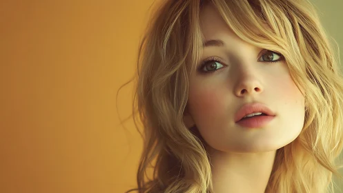 Soft portrait of blonde woman against warm gradient background