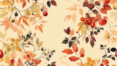 Delicate autumn foliage drifts across a warm vintage background