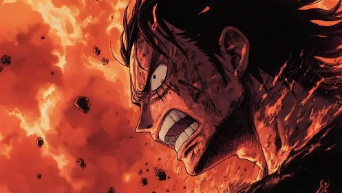 Scorched warrior screaming defiance inside a molten sky.