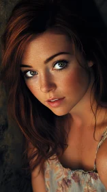 Amber gaze in dusky light, a freckled portrait in pause.