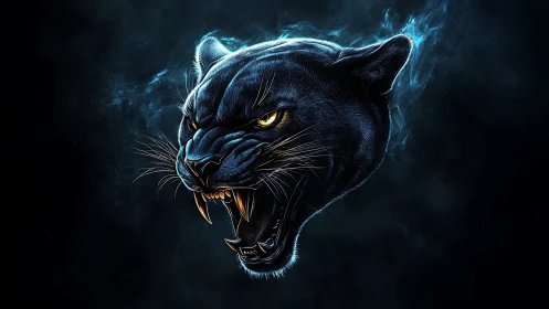 Fierce Black Panther with Glowing Eyes and Electric Energy.