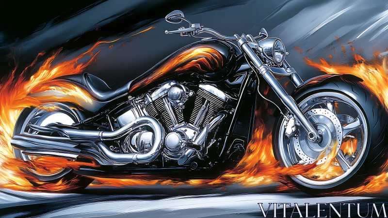 Motorcycle illustration shows stylized chrome cruiser in motion