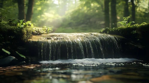 Nature's Lush Cascade Spills Through Sunlit Forest Cathedral