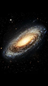 Spiral galaxy in quiet orbit wrapped in starlit dust lanes.