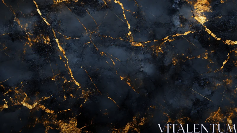 Black marble texture with glowing gold crack veins background.