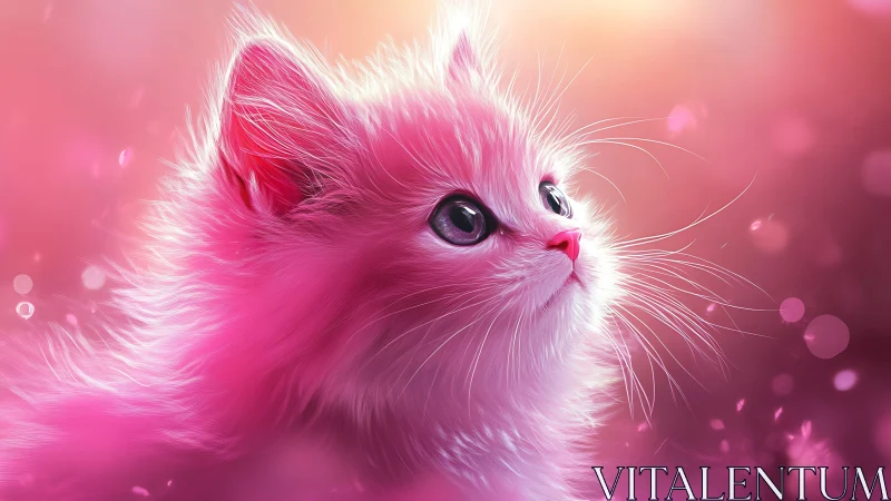 Fluffy Pink Kitten Gazes with Wonder and Charm.