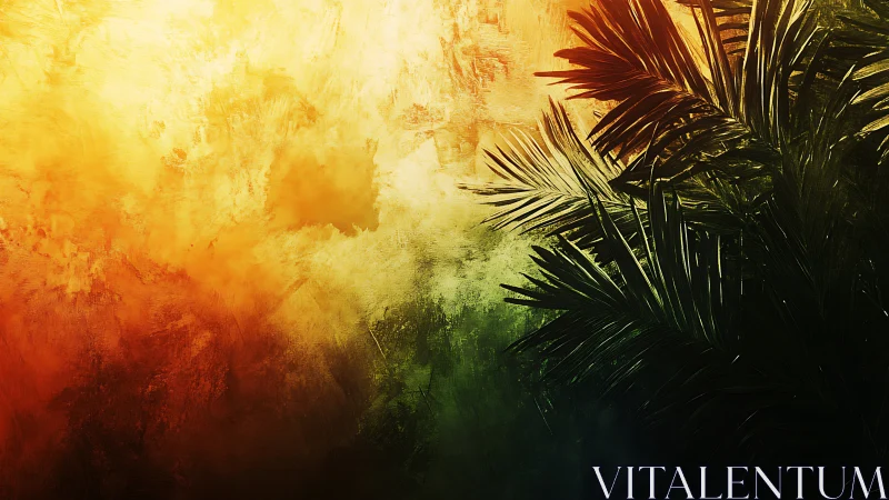 Sunlit palm shadows drifting across glowing color fields.