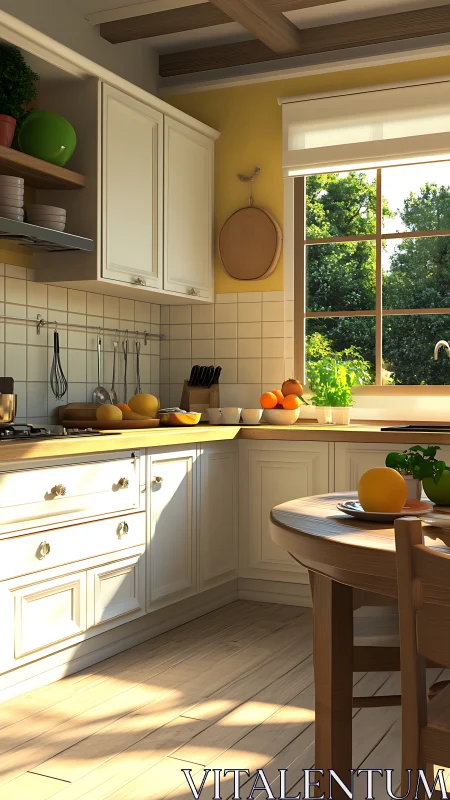 Morning citrus glow in a sunlit country kitchen sanctuary.