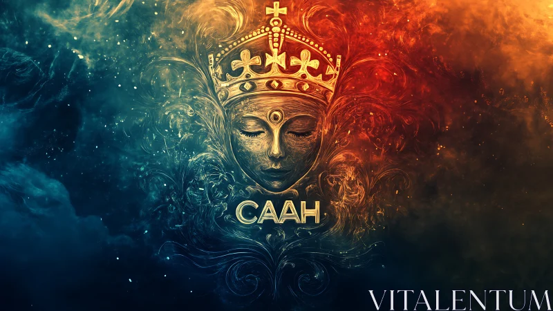 Crowned cosmic queen drifting between fire and starlight.