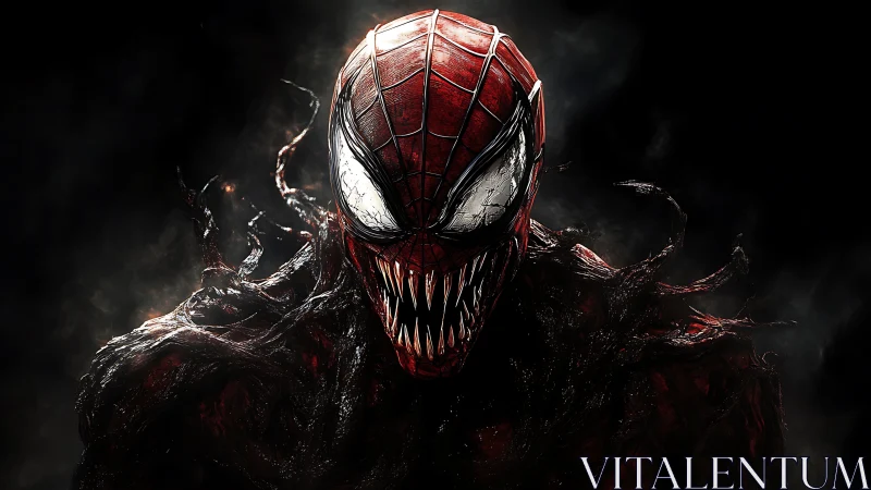 Hybrid symbiote creature with webbed mask and elongated teeth