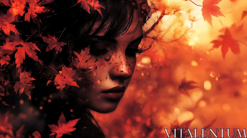 Autumn portrait in fiery bokeh with poetic cinematic lighting.