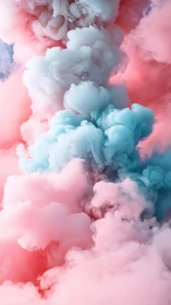 Billowing pastel clouds swirl in soft pink and blue harmony