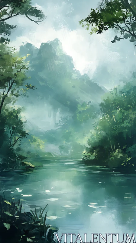 Misty Mountain Lake: Serene Wilderness Sanctuary.