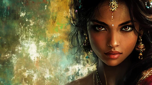 Fire eyed muse against weathered aurora of color and light.