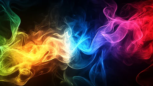 Multicolored luminous smoke plumes form dynamic spectral gradients