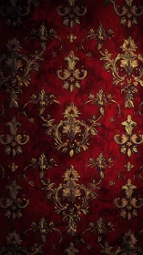Opulent gold damask patterns glow on deep red velvet