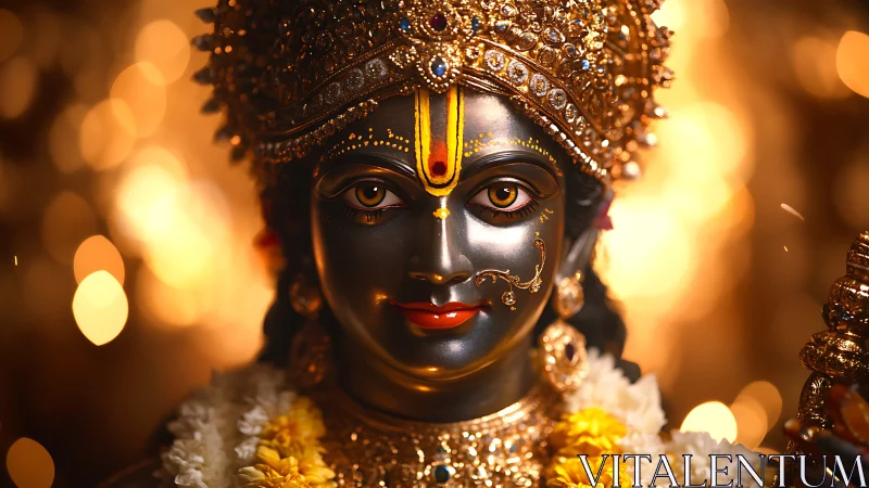 Divine metal visage drinks liquid light in molten gold