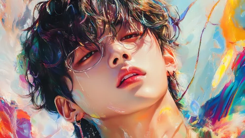 Radiant youth amid swirling neon abstract color fields.