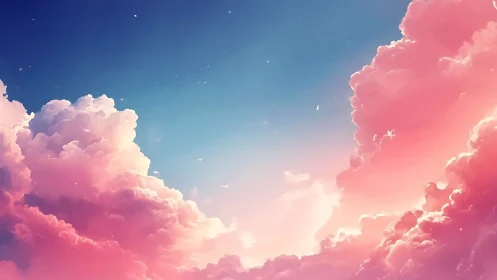 Digital skyscape with pink cumulus cloudscape at twilight