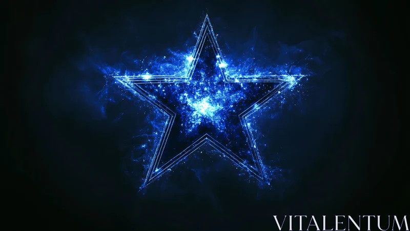 Electric blue nebula star pulsing in deep space night.