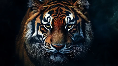 Tiger portrait glows with neon-edged fur and burning gaze.