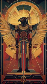 Stylized Egyptian falcon-headed deity with wings extended