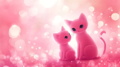 Sweet Pink Cats in a Dreamy Magical World.