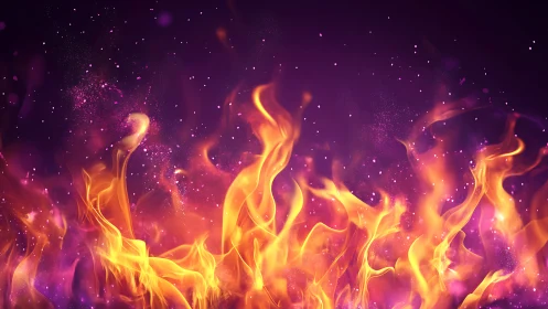 Ethereal Flames with Luminous Particles Against Dark Starry Void