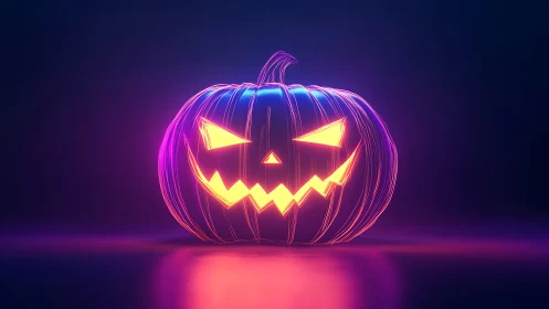 Neon wireframe jack o lantern with glowing emissive core