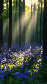 Enchanted Forest Symphony: Violet Blooms Dance Through Golden Light.