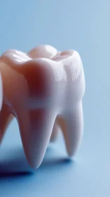 Glossy molar model stands on blue surface in soft light