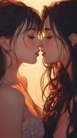 Intimate Kiss Portrait with Golden Backlighting and Warm Ambient Glow.