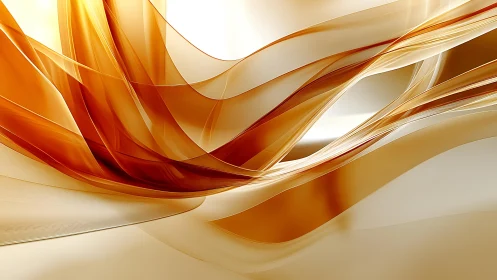 Flowing Amber and Gold Abstract Waves on Light Background.