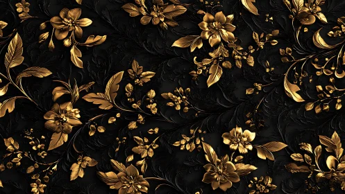 Golden Blooms Waltz: Metallic Florals on Midnight Canvas.