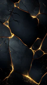 Digital painting of molten fractures on dark obsidian slab surface.